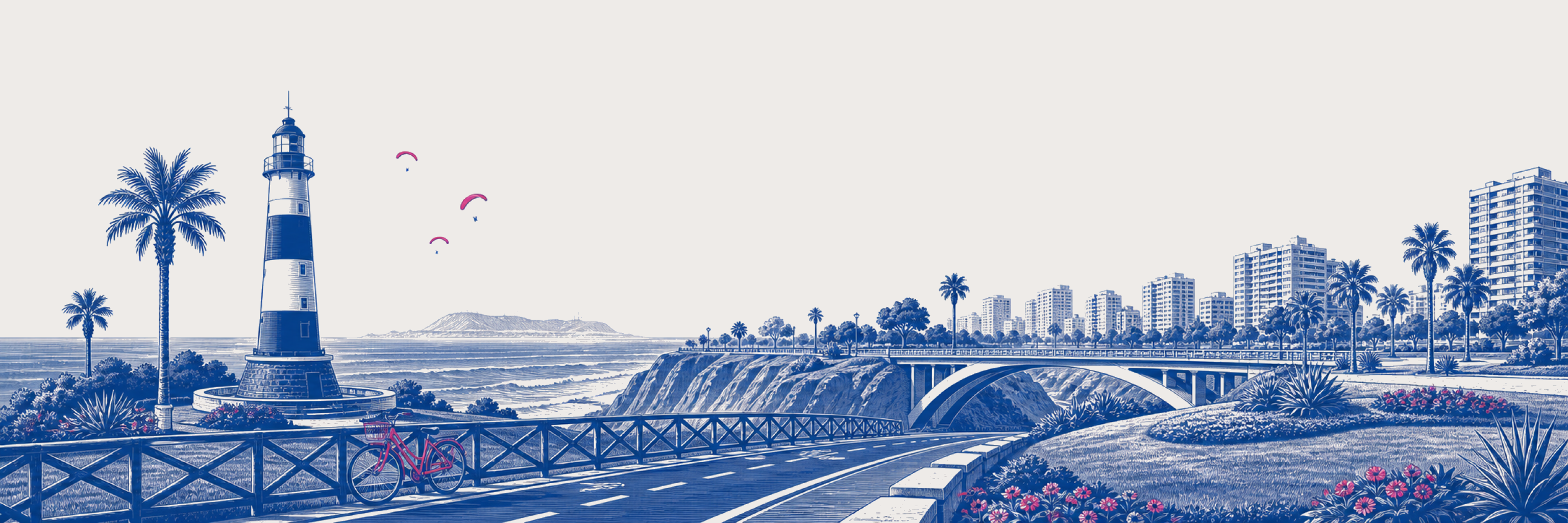 Ilustración panorámica del malecón de Miraflores