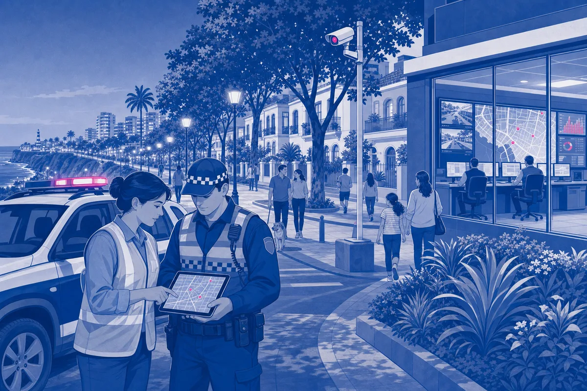 Equipo de seguridad coordinando patrullaje e información en Miraflores